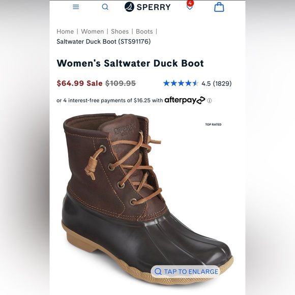 Sperry Women's Saltwater Duck Boot Tan/Dark Brown Size 10 - Picture 9 of 13